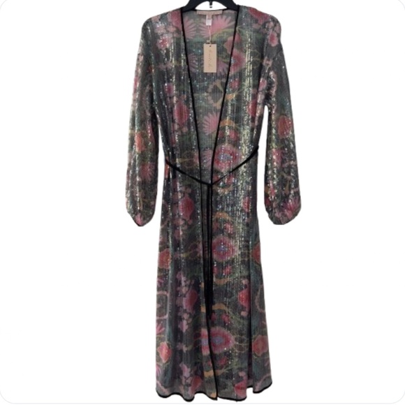 Hutch Open Duster Sequin Cover Up Multicolor Sheer Top Adjustable NEW Small - Picture 12 of 14